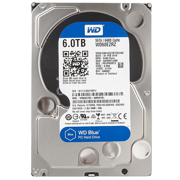 Жесткий диск Western Digital Blue WD60EZRZ, 6Тб, HDD, SATA III, 3.5" артикул 186335Si-1