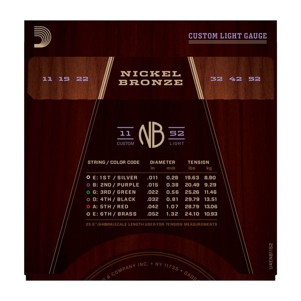 Струны D'Addario NB1152 Nickel Bronze Acoustic, Custom Light, 11-52 артикул 273659Si-1 фото 4