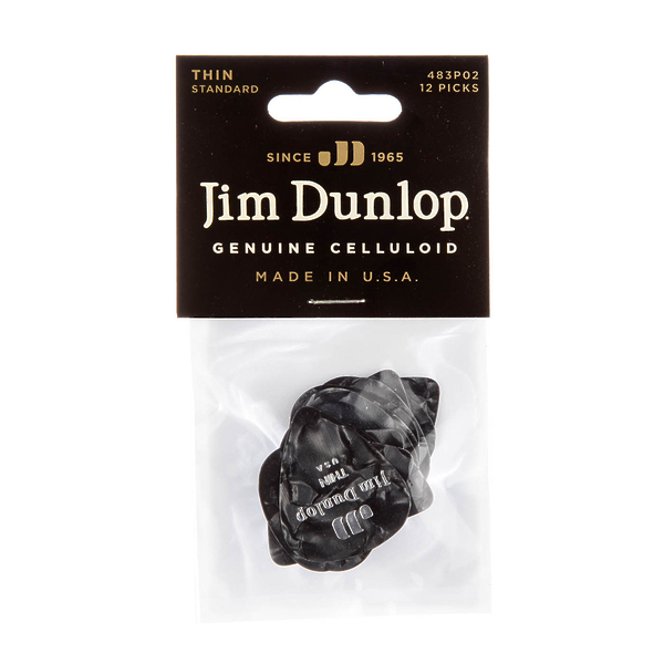Медиаторы Dunlop 483P02TH Celluloid Black Pearloid Thin (12 шт) артикул 312892Si-1