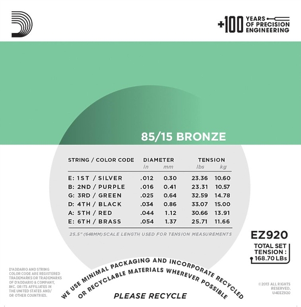 Струны D'Addario EZ920 SET ACOUS GTR 85/15 MED LITE 12-54 артикул 273673Si-1 фото 4