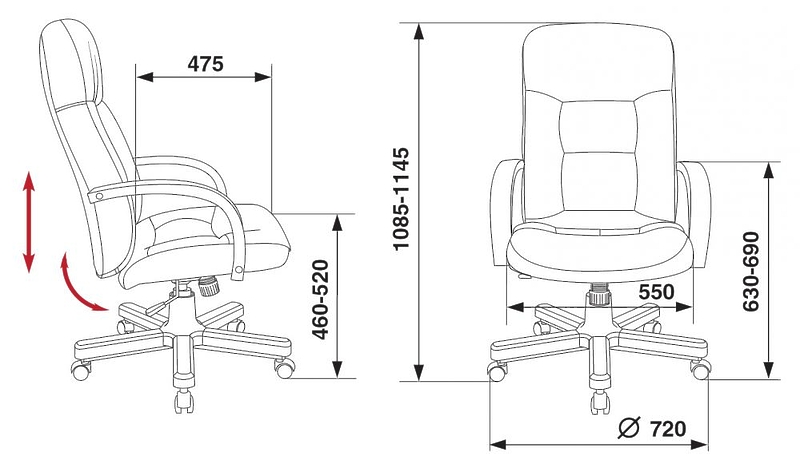 Кресло Бюрократ T-9908/WALNUT (Office chair T-9908 black leather cross metal/wood) артикул 263488Si-1 фото 7