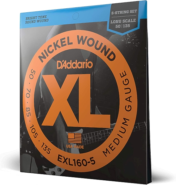 Струны D'Addario EXL160-5 NICKEL WOUND 5-STRING BASS, MEDIUM, 50-135, LONG SCALE артикул 274155Si-1