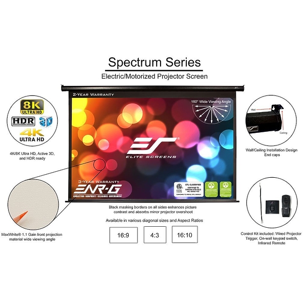 Экран Elite Screens Electric100H (100"/16:9) 125x221cm MaxWhite артикул 356915FV-1 фото 11