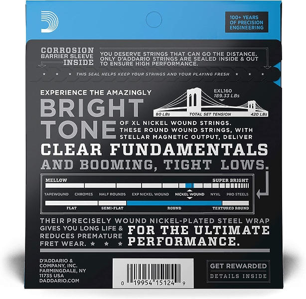 Струны D'Addario EXL160 Nickel Wound Bass, Medium, 50-105, Long Scale артикул 274154Si-1 фото 3