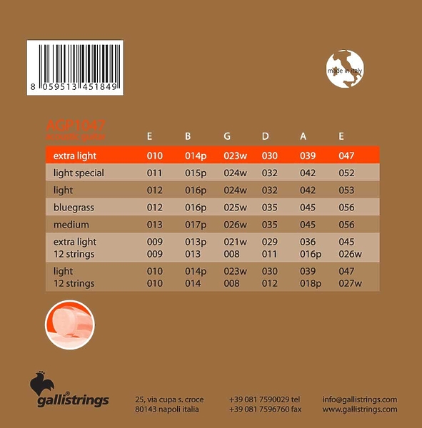Струны для акустической гитары Galli Strings AGP1047 артикул 321224Si-1 фото 3