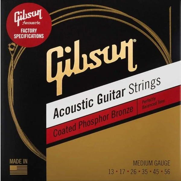 Струны Gibson SAG-CPB13 COATED PHOSPHOR BRONZE ACOUSTIC GUITAR STRINGS, MEDIUM струны для акустической гитары, .013-.056 артикул 277317Si-1