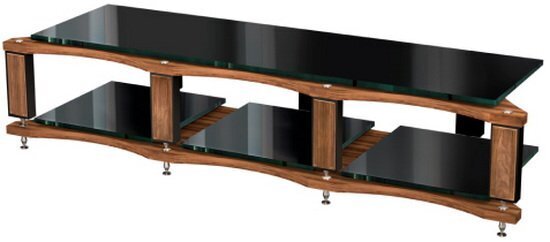 Стойка под аппаратуру VOXmodule S-003 Maggiore (уровни 2, shelf walnut, Tinted white glass, legs black moire, plugs silver) артикул 237859Si-1