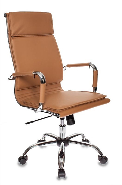 Кресло Бюрократ CH-993/CAMEL (Office chair Ch-993 light brown eco.leather cross metal хром) артикул 263413Si-1