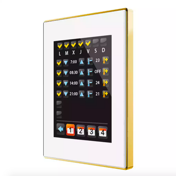 Сенсорная панель KNX Zennio Z41 PRO белый, алюминиевая рамка под золото артикул 245180Si-1