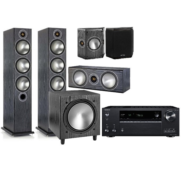 Комплект домашнего кинотеатра Onkyo TX-NR686 black + Monitor Audio Bronze 6 + Bronze Centre + Bronze FX + Bronze W10 black oak артикул 196228Si-1