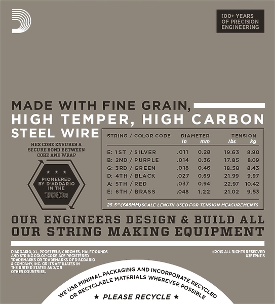 Струны D'Addario EPN115 PURE NICKEL BLUES/JAZZ ROCK 11-48 артикул 273643Si-1 фото 4