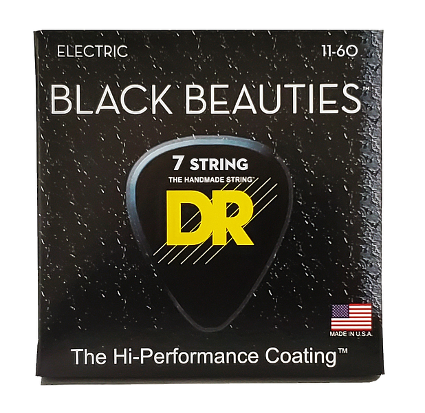 Струны для электрогитары DR BKE7-11 Black Beauties Black Coated Electric 11-60 артикул 315266Si-1