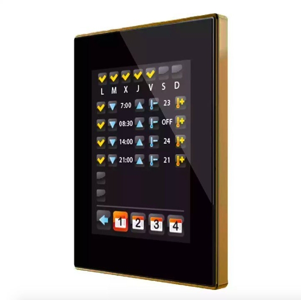 Сенсорная панель KNX Zennio Z41 Lite черный, алюминиевая рамка под латунь артикул 245168Si-1