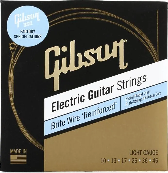 Струны Gibson SEG-BWR10 BRITE WIRE REINFORCED ELECTIC GUITAR STRINGS, LIGHT GAUGE струны для электрогитары, .010-.046 артикул 277318Si-1