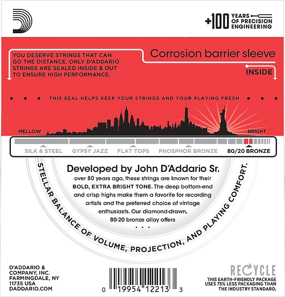Струны D'Addario EJ12 SET ACOUS GTR 80/20 BRZ MED 13-56 артикул 273682Si-1 фото 4