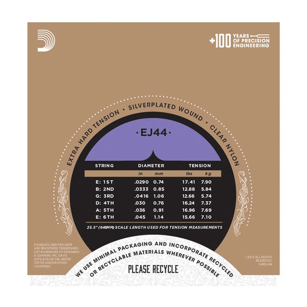 Струны D'Addario EJ44 PRO-ART? NYLON, EXTRA HARD TENSION артикул 273669Si-1 фото 4