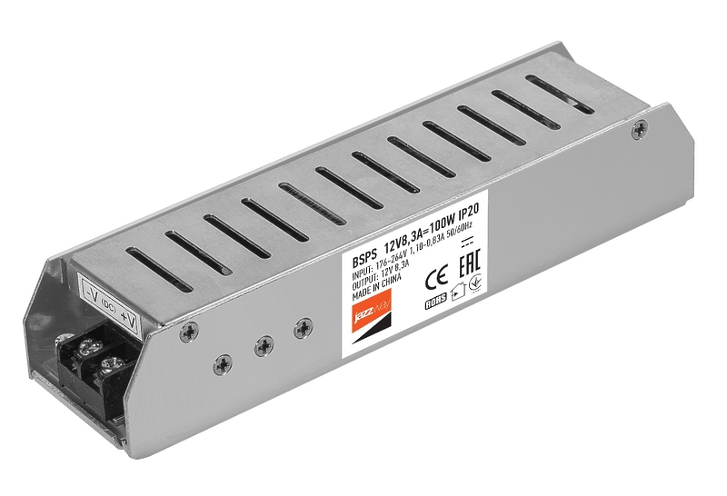 Блок питания для светодиодной ленты JazzWay 100Вт 8.3А 12В IP20 BSPS метал. 1002167A артикул 283114Si-1