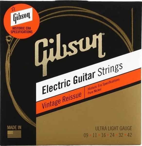 Струны Gibson SEG-HVR9 VINTAGE REISSUE ELECTIC GUITAR STRINGS, ULTRA LIGHT GAUGE струны для электрогитары, .09-.042 артикул 277323Si-1