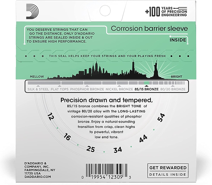 Струны D'Addario EZ920 SET ACOUS GTR 85/15 MED LITE 12-54 артикул 273673Si-1 фото 3