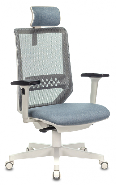 Кресло Бюрократ EXPERT WHITE BLUE (Office chair EXPERT grey seatblue 38-405 mesh/fabric headrest cross plastic plastik белый) артикул 263328Si-1
