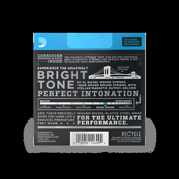 Струны для электрогитары D'Addario EXL115-3D (3 компл) артикул 327815Si-1 фото 3