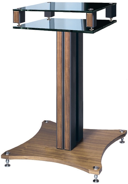 Стойка под виниловый проигрыватель VOXmodule S-006 (shelf walnut, Tinted black glass, stand black moire, plugs silver) артикул 238206Si-1