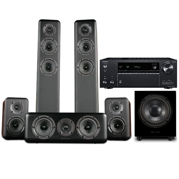 Комплект домашнего кинотеатра Onkyo TX-NR686 black +  Wharfedale Diamond 330 + 310 + 300C Walnut + WH-D10 Blackwood артикул 196237Si-1