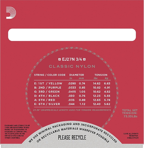 Струны D'Addario EJ27N 3/4 SET CLR/SILVER NORM 3/4 GTR артикул 274028Si-1 фото 5