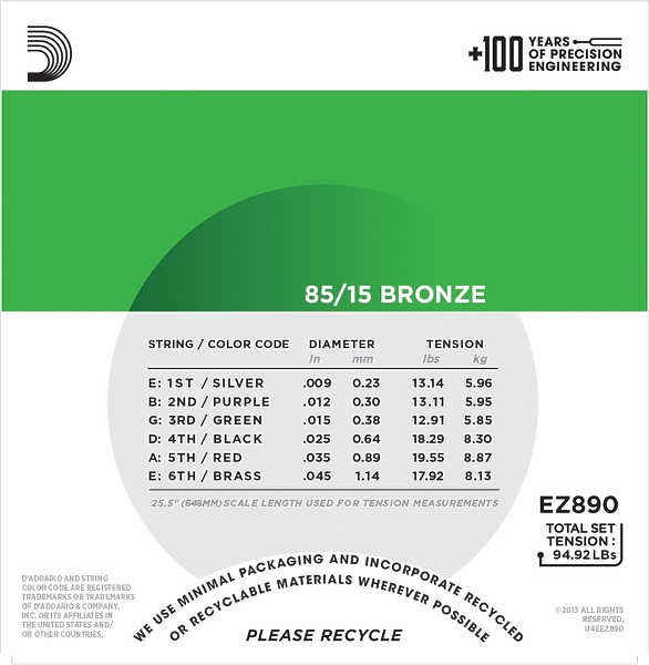 Струны для акустической гитары D'Addario EZ890 (B) артикул 308088Si-1 фото 3