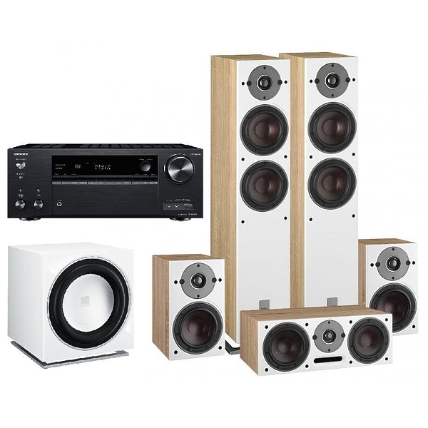 Комплект домашнего кинотеатра Onkyo TX-NR686 black +  Dali OBERON 7 + OBERON VOKAL + OBERON 1 light oak + SUB E-12 F white артикул 196231Si-1