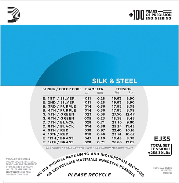 Струны D'Addario EJ35 SET FOLK SILK & STEEL 12STR 11-47 артикул 273684Si-1 фото 4