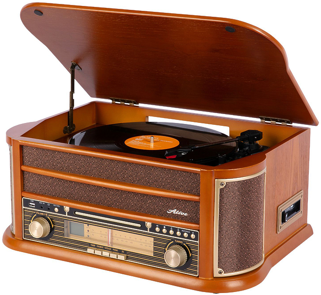 Виниловый проигрыватель Alive Audio OLDTIMER Wood с FM-приемником артикул 303313Si-1