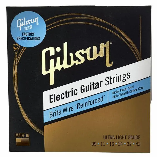 Струны Gibson SEG-BWR9 BRITE WIRE REINFORCED ELECTIC GUITAR STRINGS, ULTRA LIGHT GAUGE струны для электрогитары, .09-.042 артикул 277320Si-1