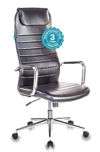 Кресло Бюрократ KB-9N/ECO/BLACK (Office chair KB-9N/ECO black eco.leather headrest cross metal хром) артикул 263293Si-1 фото 6
