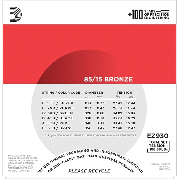 Струны D'Addario EZ930 SET ACOUS GTR 85/15 MED 13-56. артикул 274039Si-1 фото 4