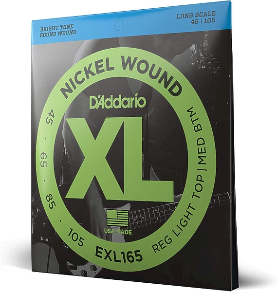 Струны D'Addario EXL165 Nickel Wound Bass, Custom Light, 45-105, Long Scale артикул 273662Si-1