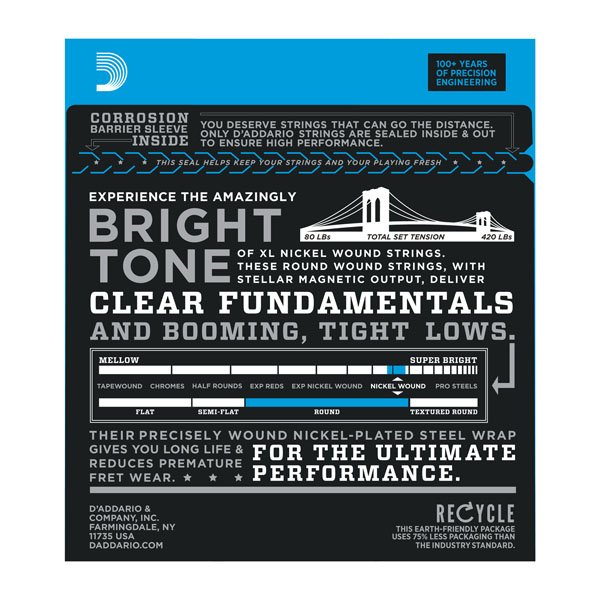 Струны D'Addario EXL170 Nickel Wound Bass, Light, 45-100 артикул 273658Si-1 фото 5