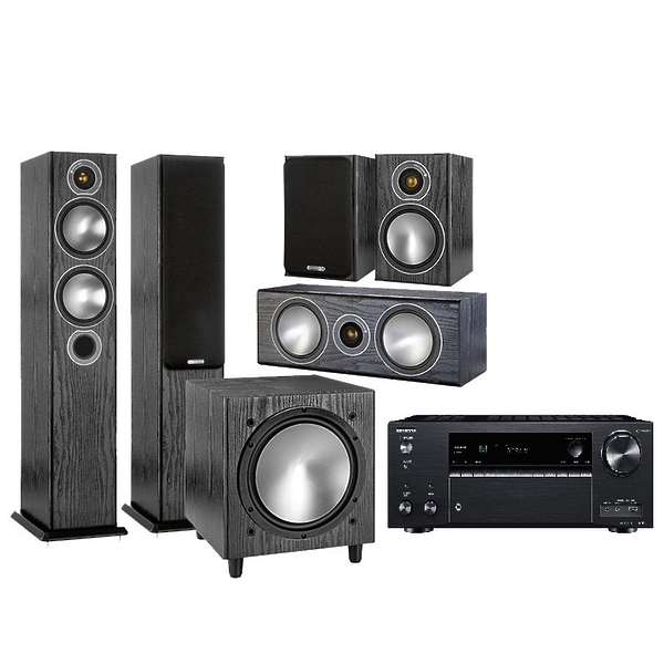 Комплект домашнего кинотеатра Onkyo TX-NR686 black + Monitor Audio Bronze 5 + Bronze 1 + Bronze Centre + Bronze W10 black oak артикул 196227Si-1