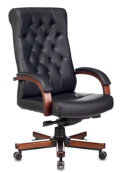 Кресло Бюрократ T-9928WALNUT/BLACK (Office chair T-9928WALNUT black leather cross metal/wood) артикул 263462Si-1