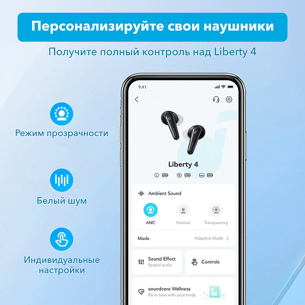 Наушники Soundcore Liberty 4 A3953 Midnight Black артикул 285023Si-1 фото 9