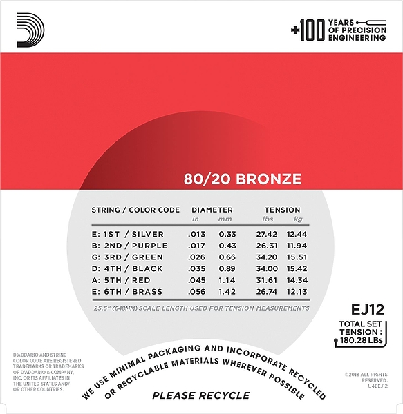 Струны D'Addario EJ12 SET ACOUS GTR 80/20 BRZ MED 13-56 артикул 273682Si-1 фото 3