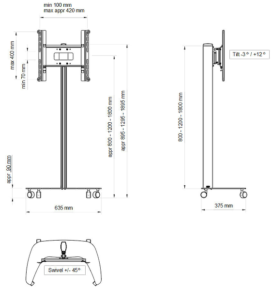 Мобильная стойка SMS Flatscreen FM MST1200 артикул 252811FV-1 фото 3