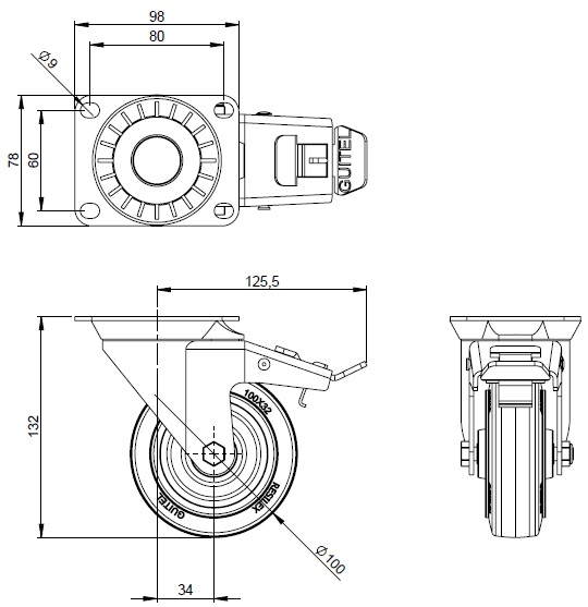 Колесо с тормозом Adam Hall 37024 артикул 247753Si-1 фото 3