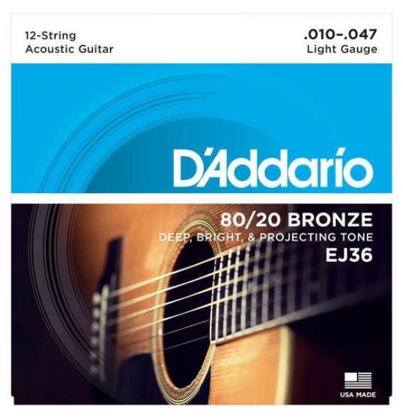 Струны D'Addario EJ36 BRONZE 12-STRING LIGHT, 10-47 артикул 273688Si-1