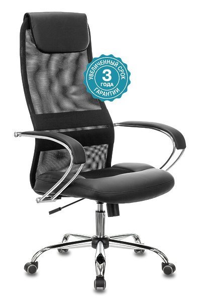Кресло Бюрократ CH-608SL/BLACK (Office chair CH-608SL black TW-01 TW-11 eco.leather/gauze headrest cross metal хром) артикул 263193Si-1