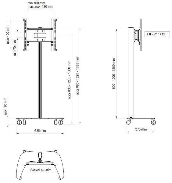 Мобильная стойка SMS Flatscreen FM MST1800 артикул 035467Si-1 фото 3