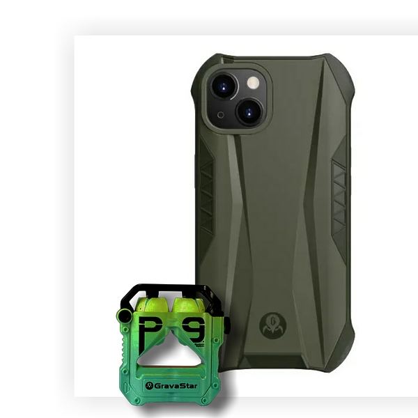 Комплект беспроводные наушники Gravastar Sirius Pro Neon Green + Ferra Olive Green for iPhone 13 артикул 271502Si-1