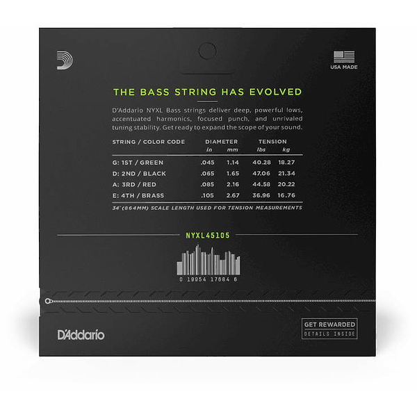 Струны D'Addario NYXL45105 Bass, Light Top / Med Bottom, 45-105 артикул 274017Si-1 фото 3