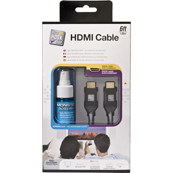 HDMI кабель Monster JHIU CLN HDMI-6 EU, HDMI 1.5 м. + жидкость для очистки экранов (132628-00) артикул 120198Si-1