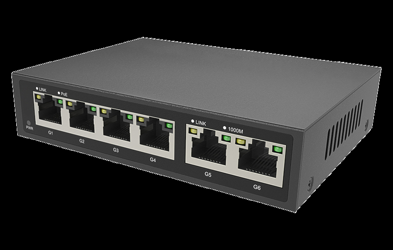 Неуправляемый 6-портовый коммутатор с PoE повышенной мощности Prestel NS1-4C1-250PP-2C1 артикул 322247Si-1